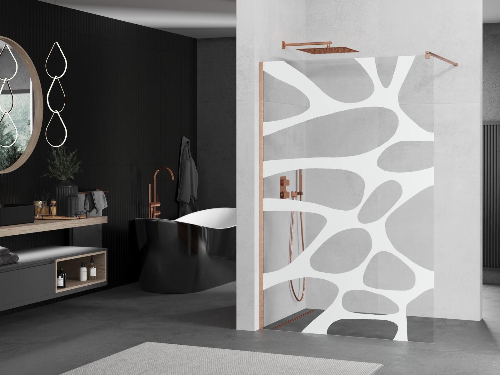 Mexen Kioto ścianka prysznicowa Walk-in 140 x 200 cm, biała fala 8 mm, miedź szczotkowana - 800-140-101-65-97